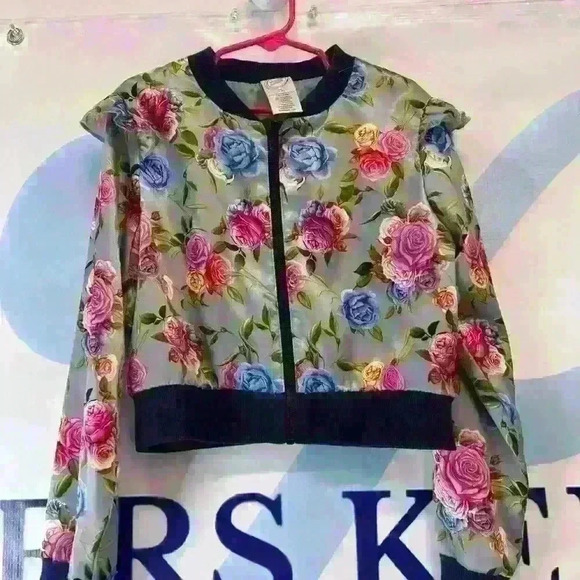 NWOT Wonder Nation Girls long sleeve zip up with flowers - Picture 1 of 7